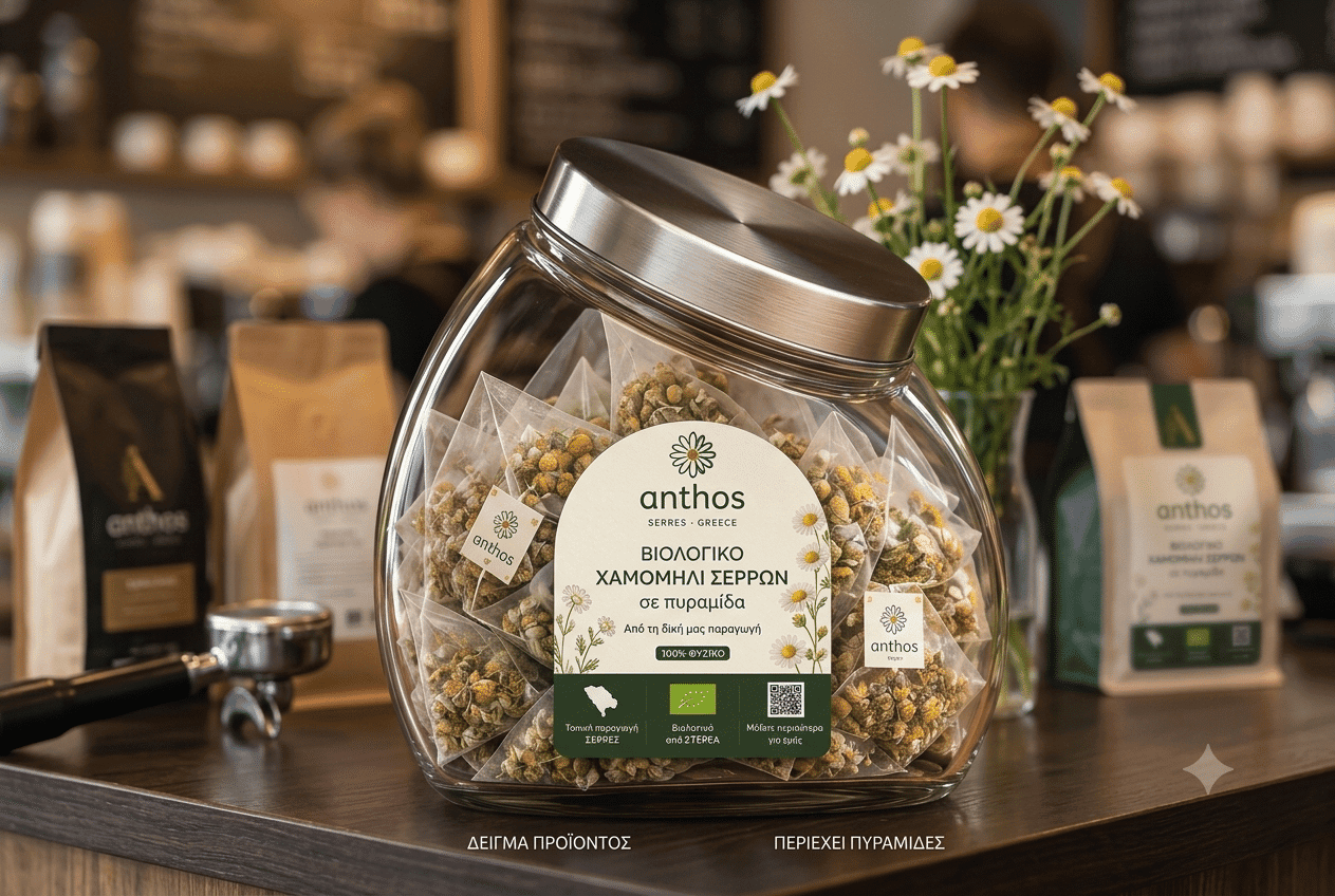 Anthos Herbs professional chamomile pyramid display jar