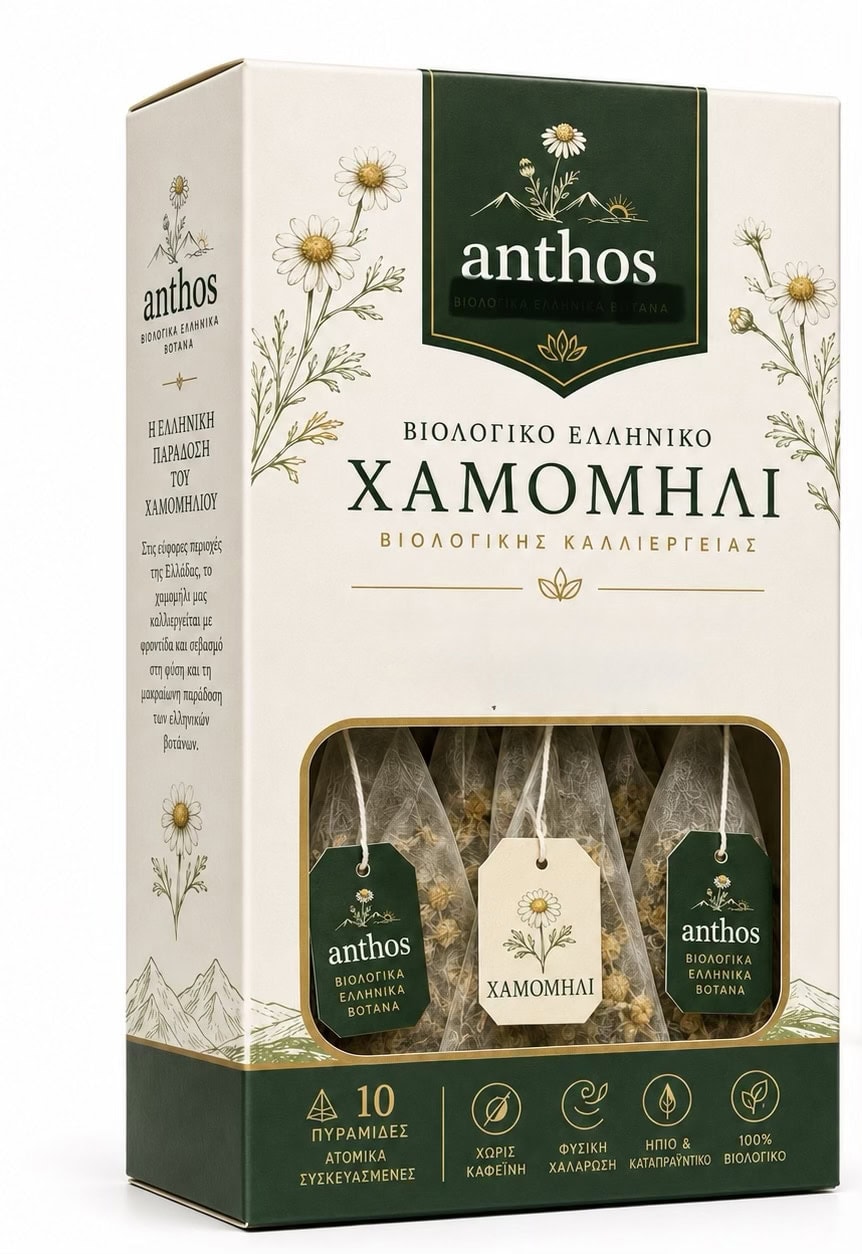 Κουτί Anthos Herbs με 10 πυραμίδες άνθους χαμομηλιού και παράθυρο